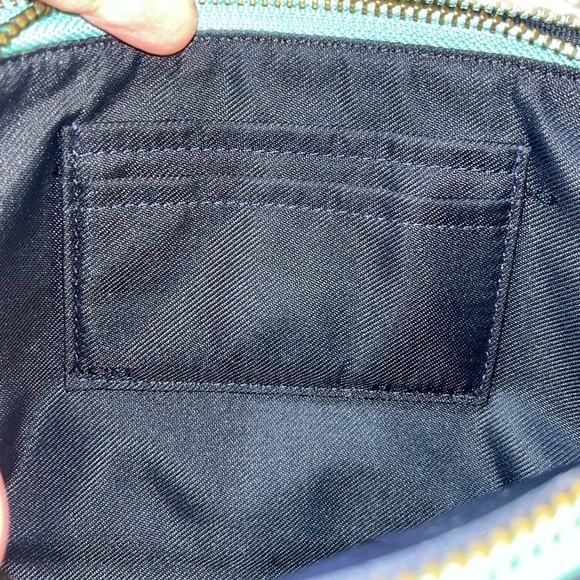 Coach NY, Yankee Floral Print Canvas Crossbody Clutch Bag Purse Teal - Picture 11 of 16